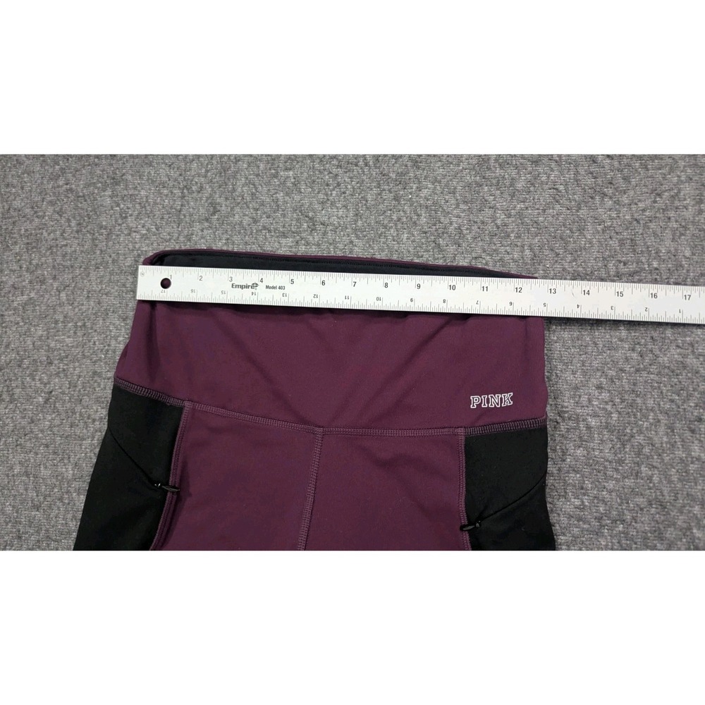 Victoria Secret Pink Leggings Women Medium Maroon High Rise Spellout Lace Cutout - Picture 4 of 15